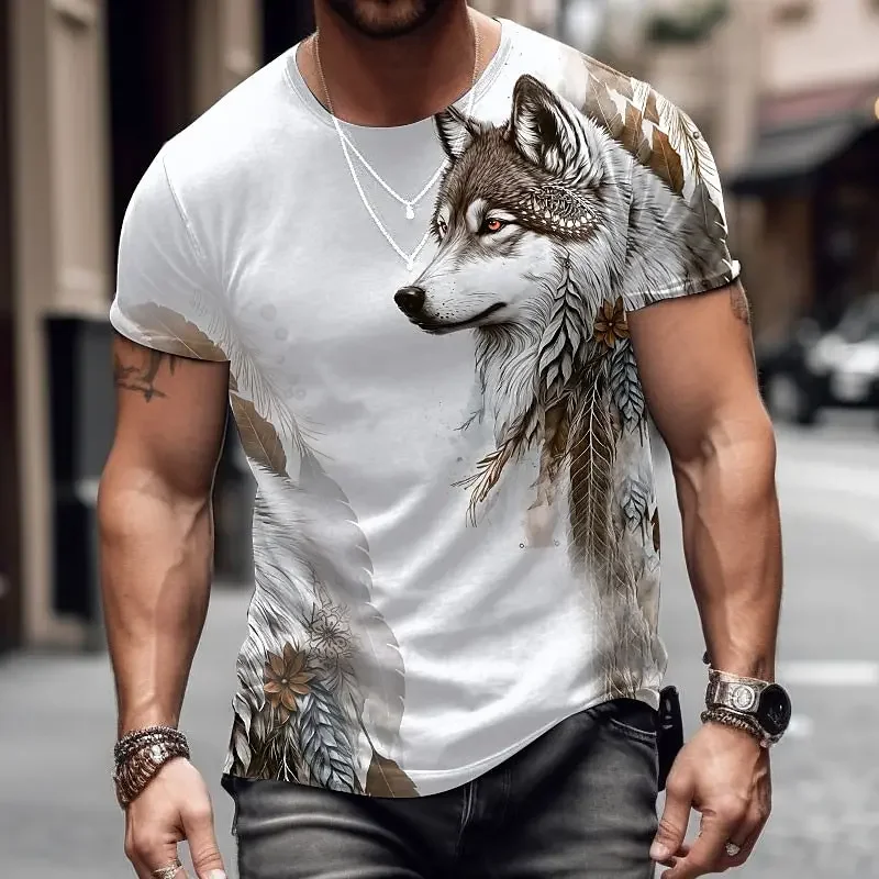 

Funny Wolf Pattern T Shirt For Men Casual O-neck Short Sleeve Loose Tops Fashion 3D Animal Print T-Shirts Summer Street Clothing