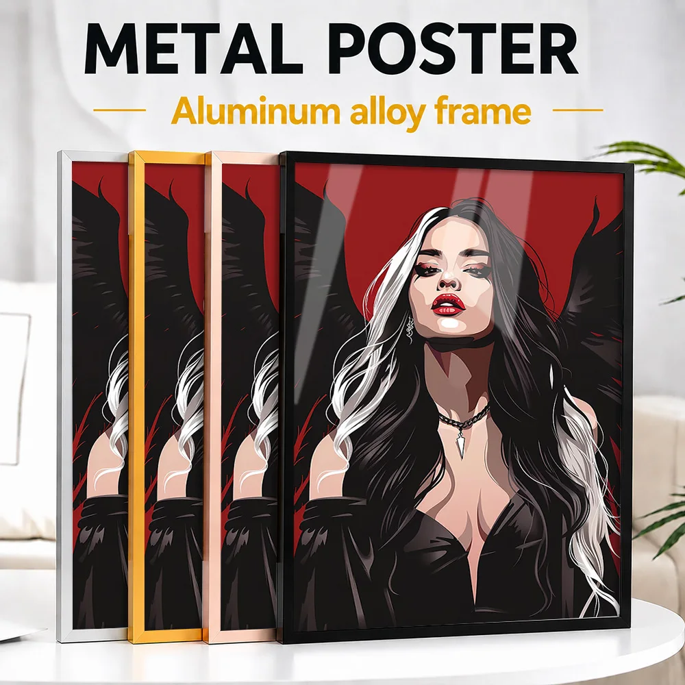 Gothic Woman Portrait Metal Poster With Aluminum Alloy Frame Customized Painting Style Wall Art For Bedroom And Reading Room