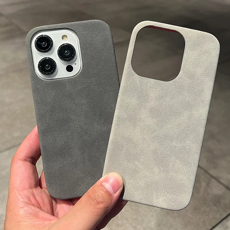 Luxury Suede Leather Phone Case For iPhone 16 15 Pro Max Plus 14 13 12 11 Cases Matte Silicone Soft Shockproof Cover Fashion