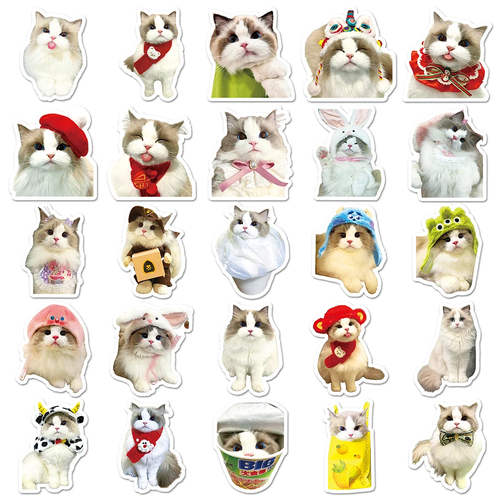 10/30/50pcs Cute Ragdoll Cat Cartoon Stickers Kawaii Graffiti Decals Waterproof DIY Phone Case Notebook Luggage Sticker Packing
