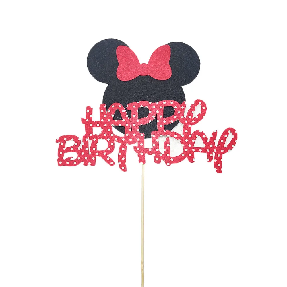 Disney-Topper de Minnie Mouse para pastel, paño de fieltro de papel, decoración de fiesta para baby shower, recuerdo de niño, suministros de
