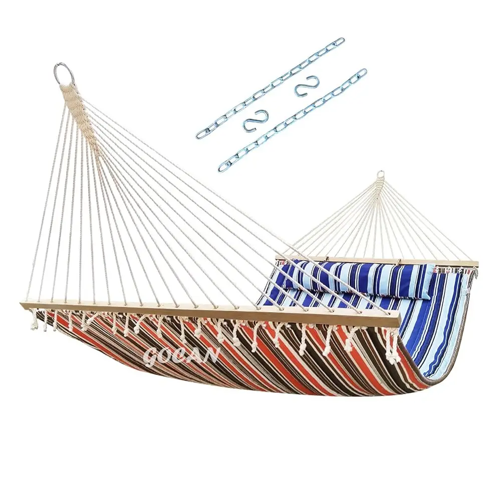 

Double Hammo With Quilted Fabric And Spreader Bars,Longer And Sturdier,Quality Hammocks For Outdoor Indoor Patio Yard