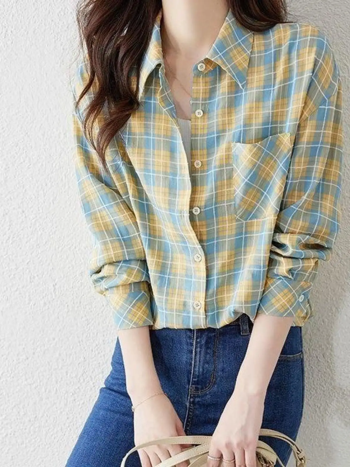 lightweight-cotton-plaid-shirt-women's-long-sleeve-2025-summer-loose-fit-shirt-outer-ear-cover-elegant-style-new-arrival