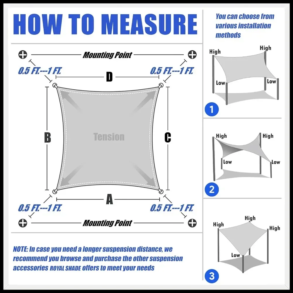 Rectangle Square Sun Shade Sail White Canopy, UPF50+ 95% UV Blockage 15' X 24'