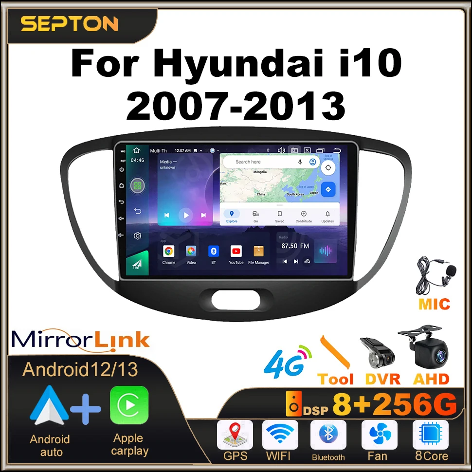 

SEPTON Smart Car Systems Car Radio for Hyundai I10 2007-2013 4G CarPlay Multimedia Player WiFi GPS Head Unit Car Audio Stereo