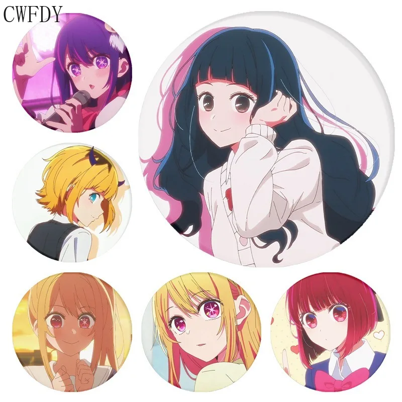 New OSHI NO KO Hoshino Ai Badges Cartoon Round Brooch Cute Akuamarin Rubii Arima Kana Button Pins Bag Clothes Decor Friends Gift