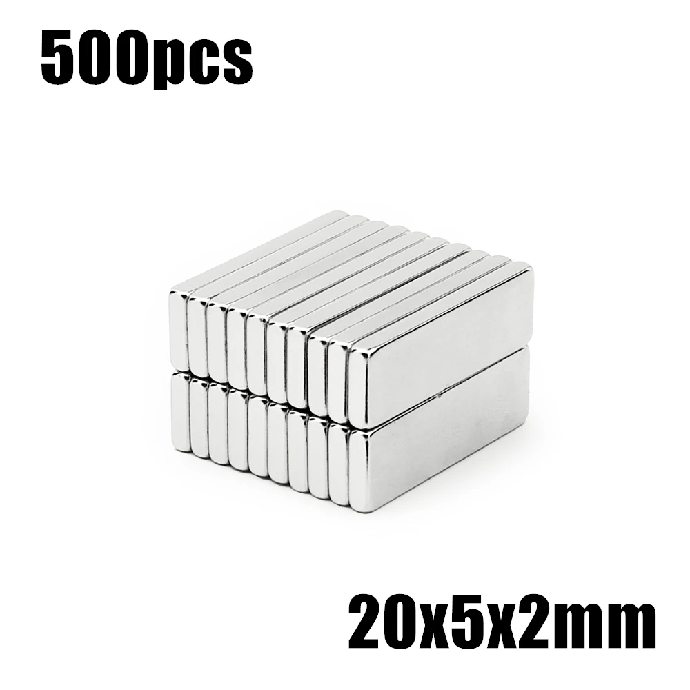 500pcs 20x5x2mm Neodymium Magnet 20*5*2 mm N35 NdFeB Block Super Powerful Strong Permanent Magnetic imanes Block