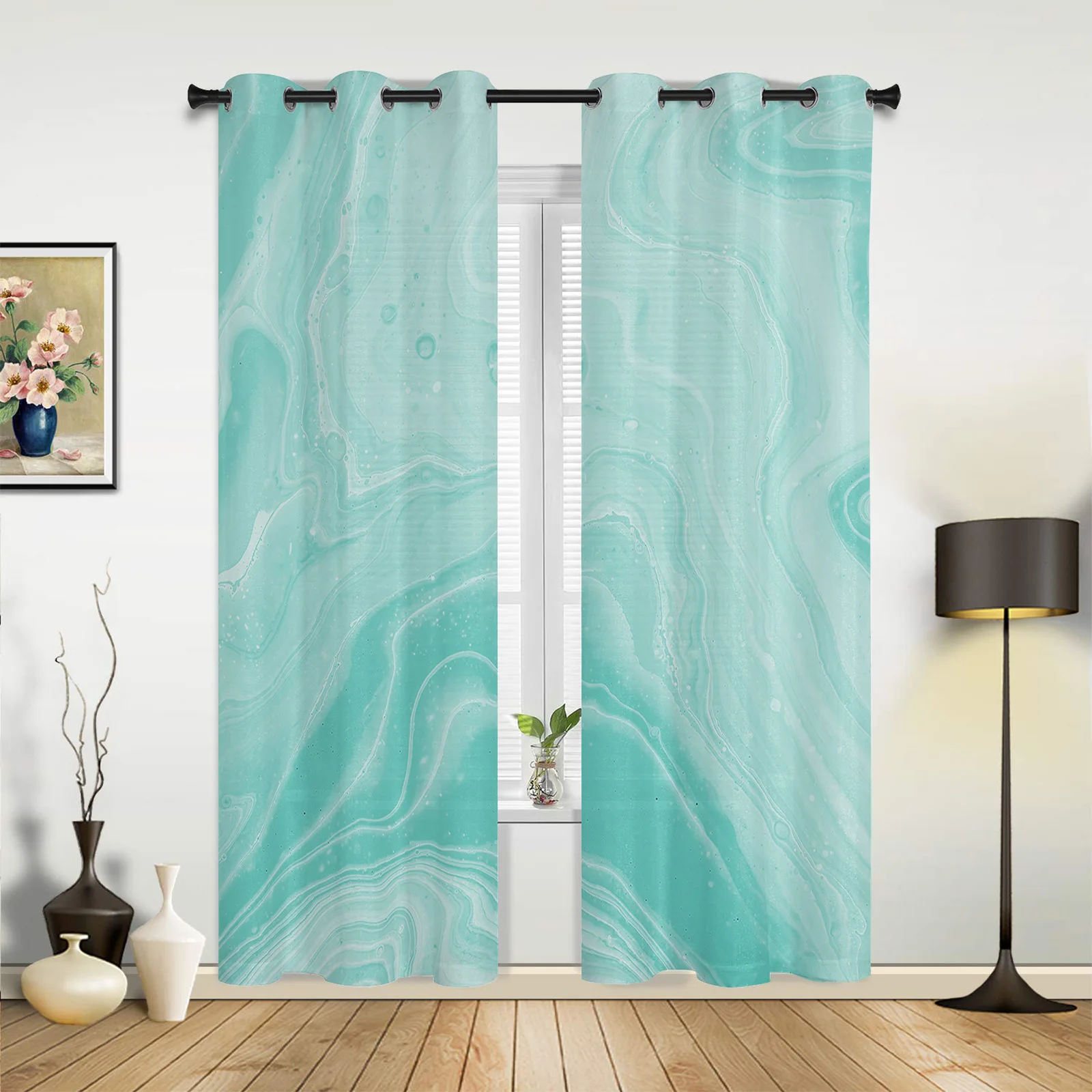 Marble Textured Fluid Pigment Aqua Curtains for Bedroom Living Room Drapes Kitchen Kid's Room Window Curtain Modern Home Decor