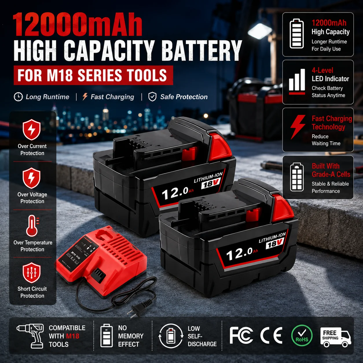 M18B5 Ersatzakku 18V Lithium-Ionen für Milwaukee M18 48-11 Elektrowerkzeug-Akku