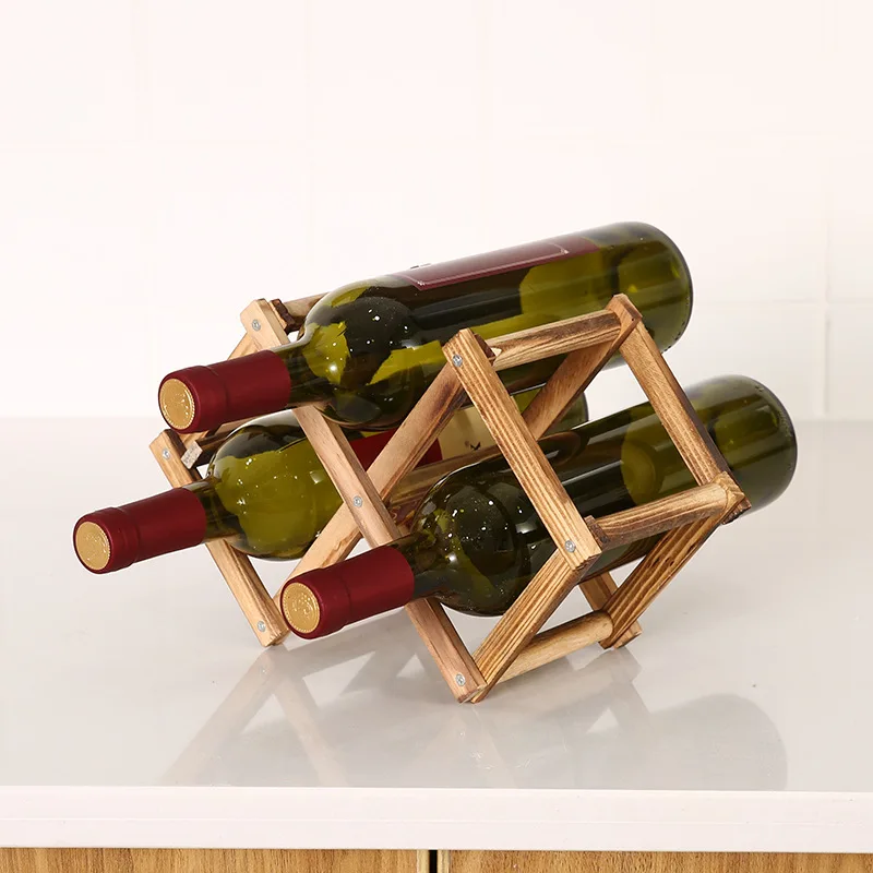 Porte-bouteilles de vin en bois T1, créatif, pratique, pliable, décoratif, armoire, présentoir à vin rouge, supports de rangement