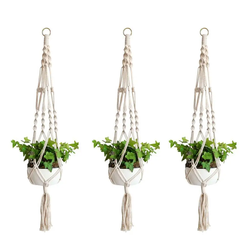 

3pcs Cotton Flowerpot Net Bag Durable Knitting Hanging String Plant Decor Storage Home Use