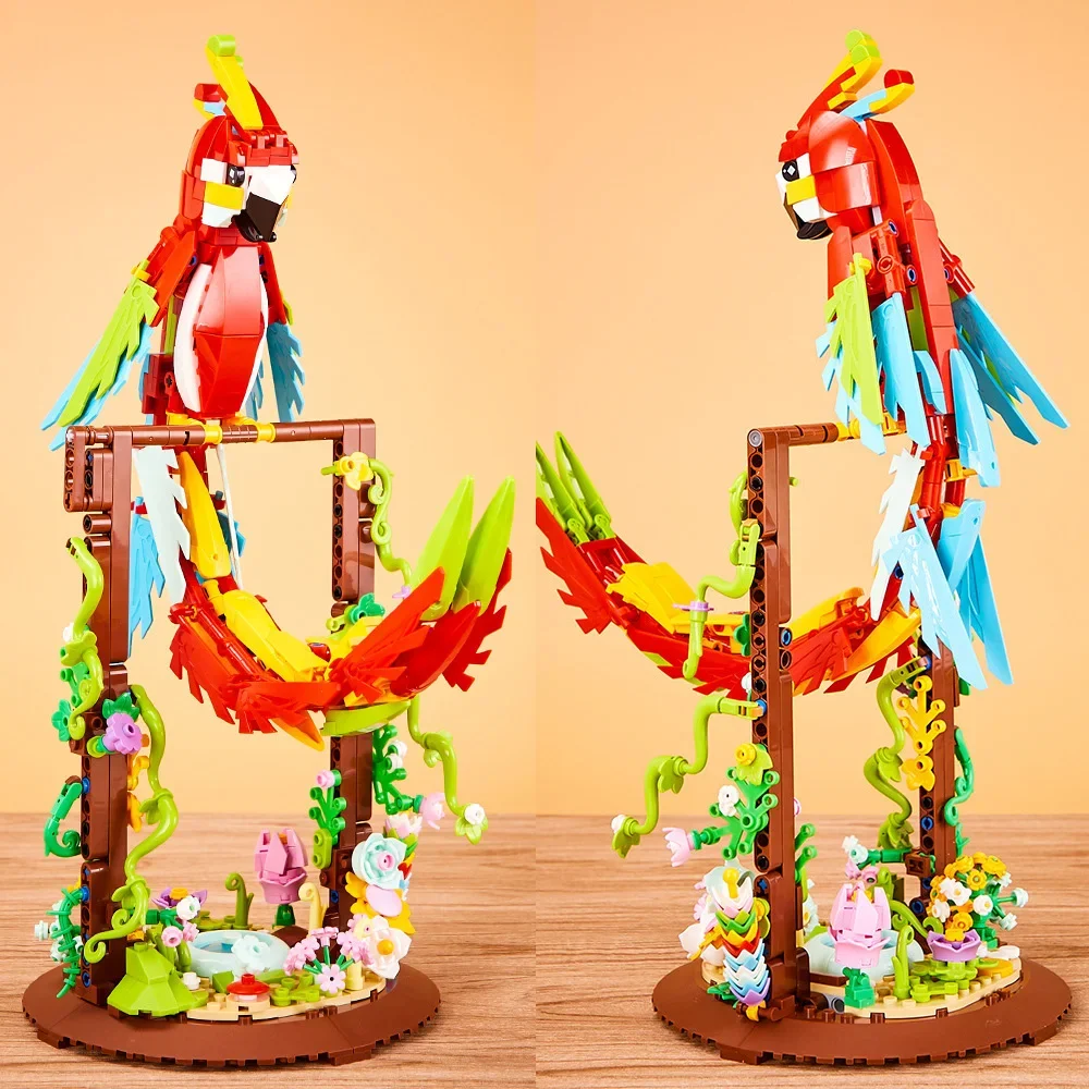 MOC Animali Pappagallo Building Block Set Scarlet Ara Uccelli Modello Mattone Desktop Ornament Decor Regalo Bambini Vacanza Compleanno Giocattoli