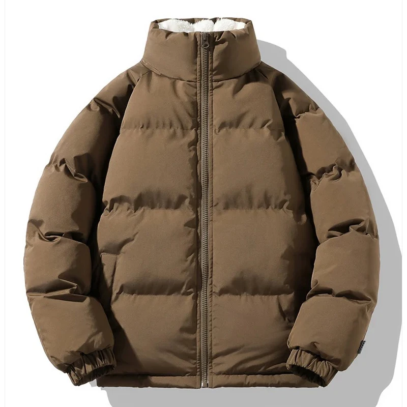 

Men Puffer Jacket Thick Warm Winter Parka Fleece Linded Coat Male Solid Color Stand Collar Casual Jacket Men's Coats Outwear