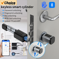 TTLock Electronic Smart Door Lock with APP Fingerprint & IC Card Password Cylinder - Adjustable Replacement Wood Lock for Home &