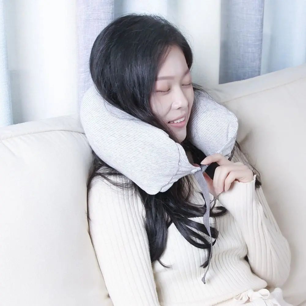 

U Shaped Travel Neck Pillow Japanese Style Soft Sleep Neck Support Foam Particles Buckle Design Nap Pillow Airplane
