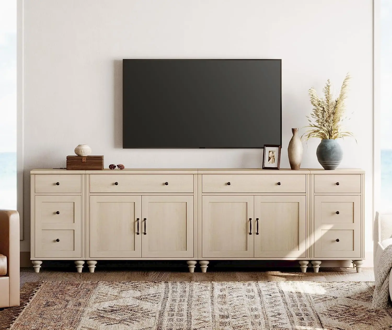 Farmhouse TV Stand for 100 Inch TV, 4-in-1 TV Console Table for 75/80/85/90 Inch TV, Entertainment Center with, Customized