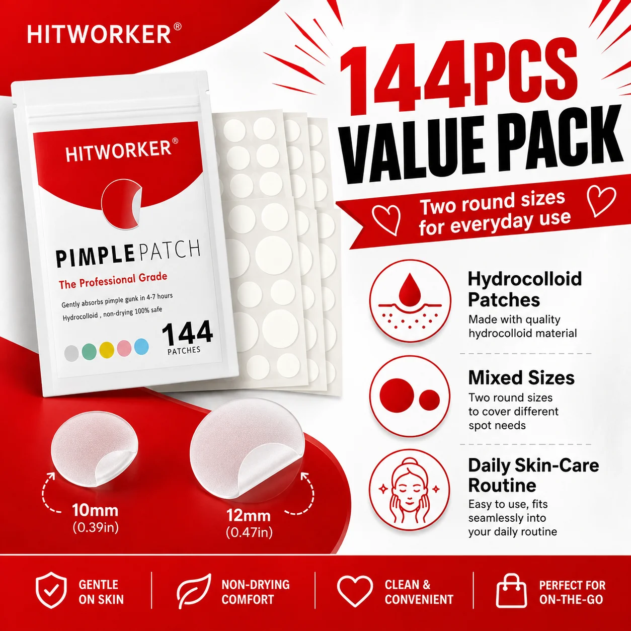 144Pcs Dual-Size Microneedle Pimple Patches, Round Micro-Point Spot Covers, 4-Sheet Pre-Cut Face Patch Set
