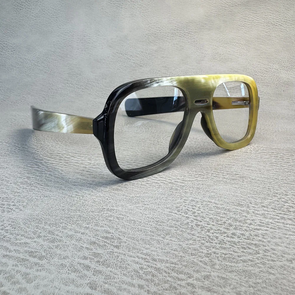 Eyeglass Frames Square Vintage Aviator Handmade Black White Horn Optical Eyeglasses Reading Prescription Men Glasses Frames