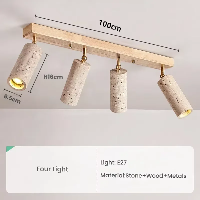 

Wabi-Sabi Japanese Style Yellow Travertine Ceiling Lamp, Cave Stone 3 Heads Spotlight for Bedroom Cloakroom Aisle Clothing Store