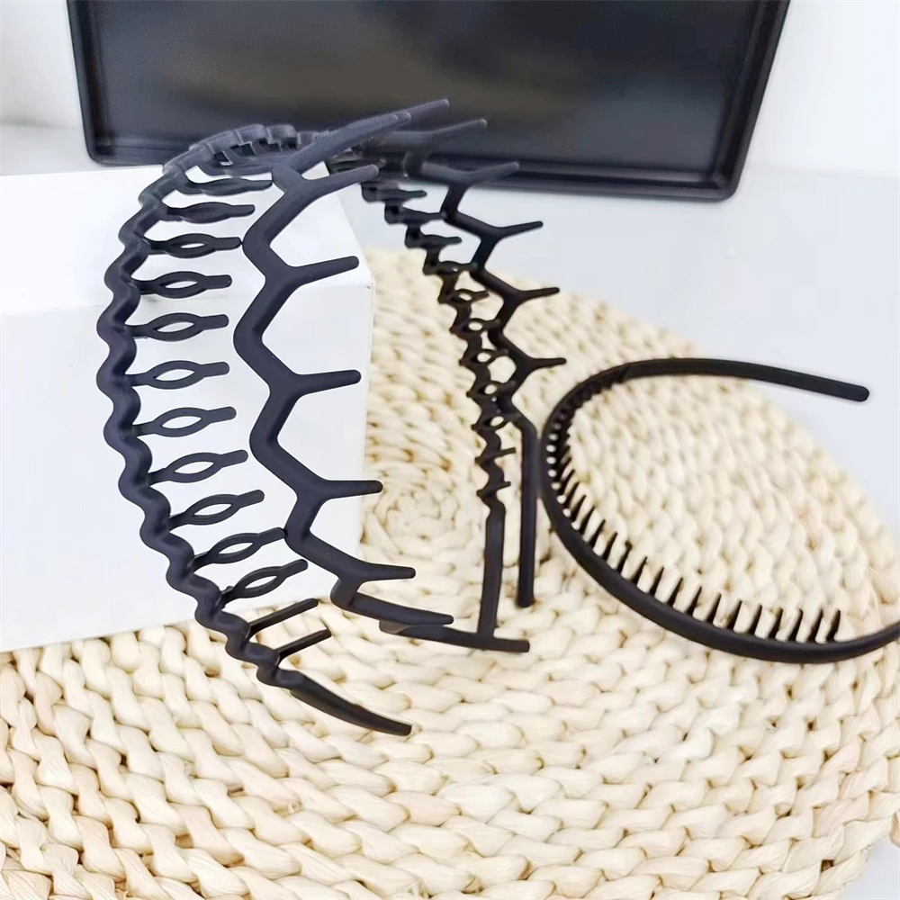 Diadema para el pelo de primavera ondulada de plástico Unisex, diadema negra antideslizante para deportes al aire libre, diadema Simple, tocado para lavado de cara, 1 ud.