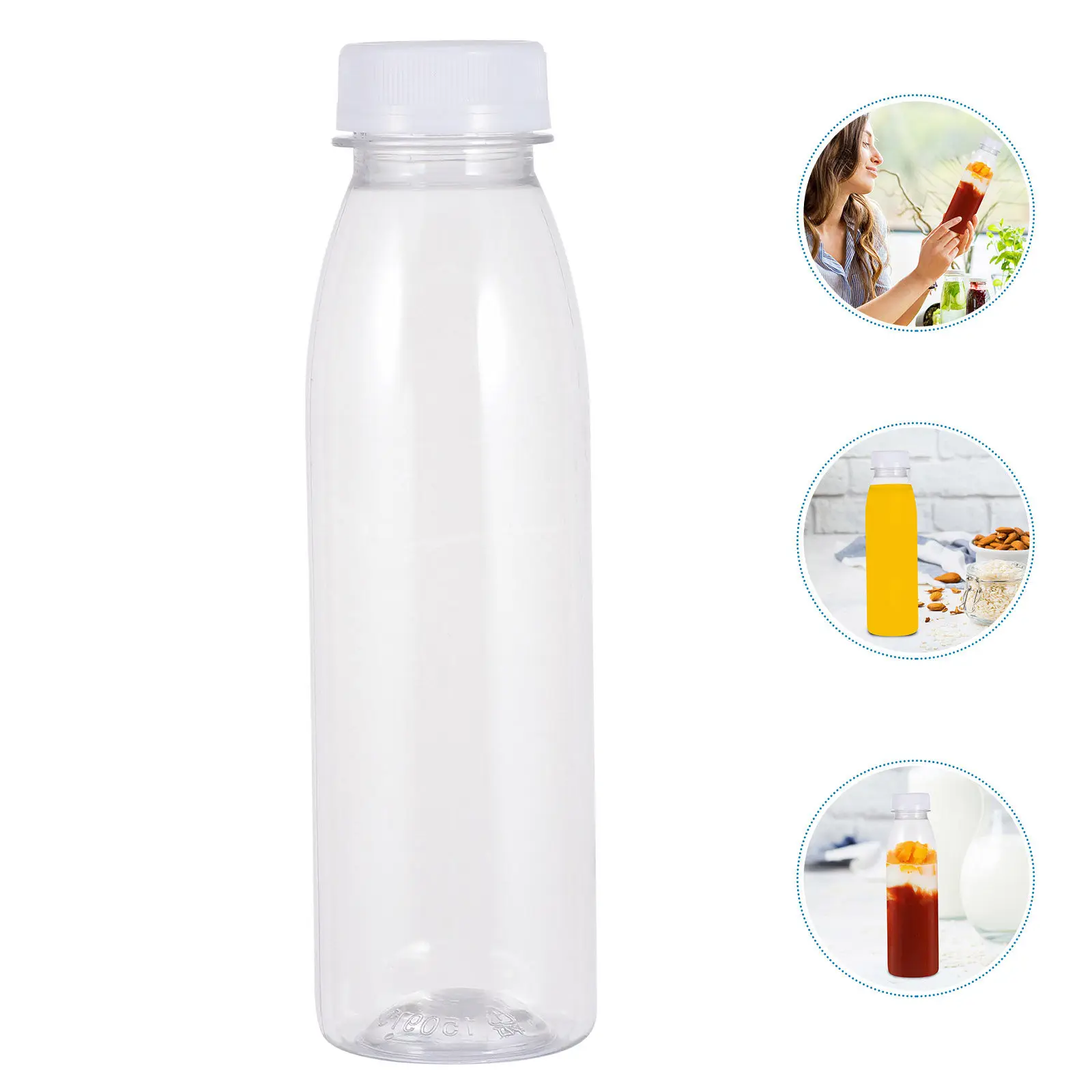 10 pcs 350 Ml Multipurpose Reusable Empty Transparent Storage Bottles For Juice Water Drinks Flat Base Easy Carry Indoor