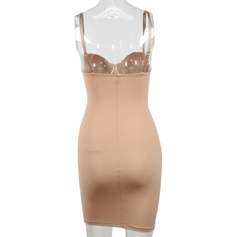 Frauen Stretch Gerade Kleid Mit Bügel Tasse Einfache Sexy Kleider Spaghetti Strap Rohr Bodycon einteiliges Bleistift Unterkleid – Detail 11