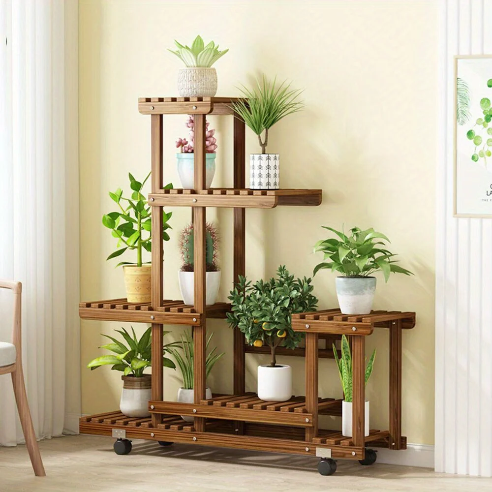 Tall Rolling Plant Stand Multi-Layer Flower Pot Holder Display Shelf Home Garden