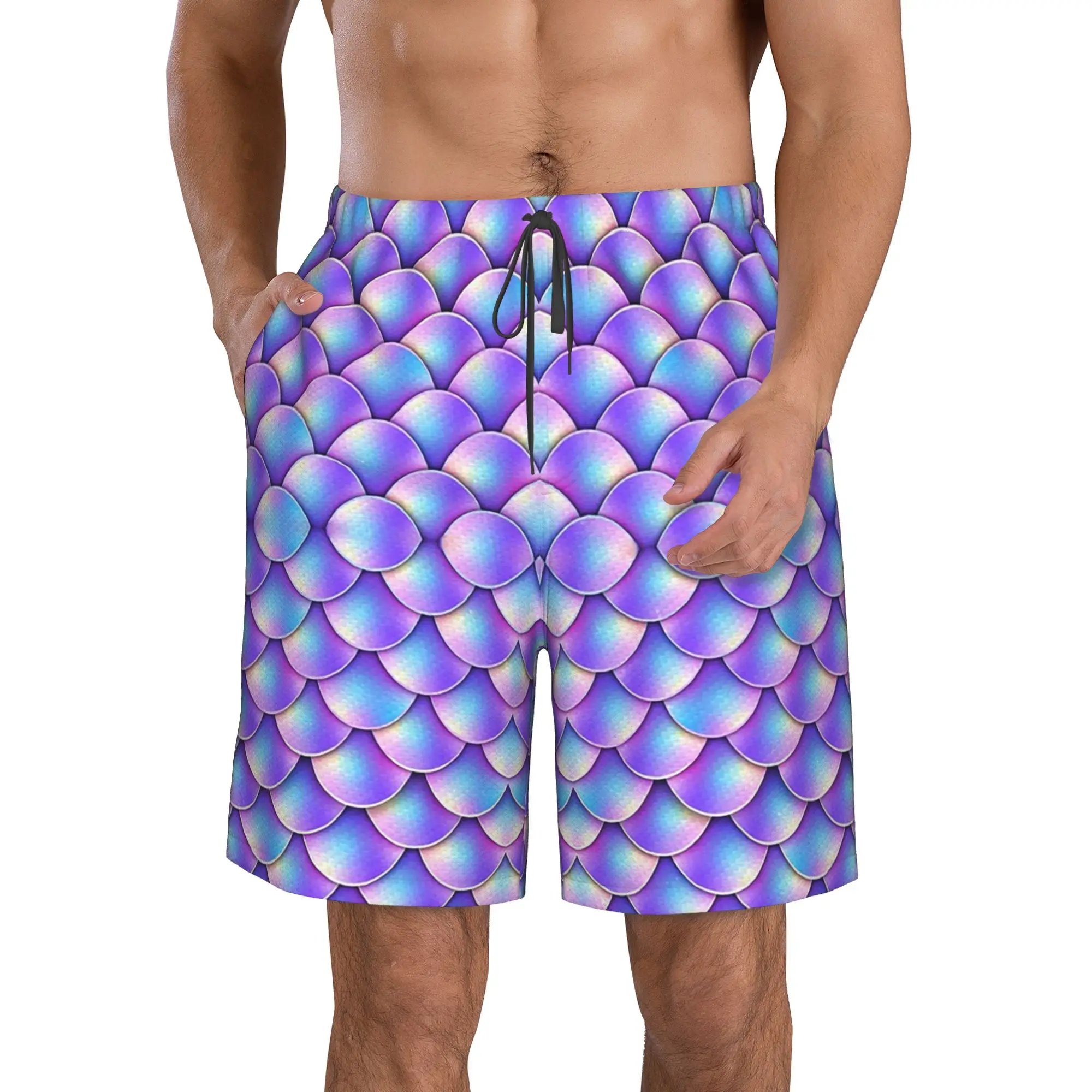 Mermaid Fish Scale Dazzling Scales Trunks Beach Board Shorts Casual Quick Dry Swim Summer Men Pants