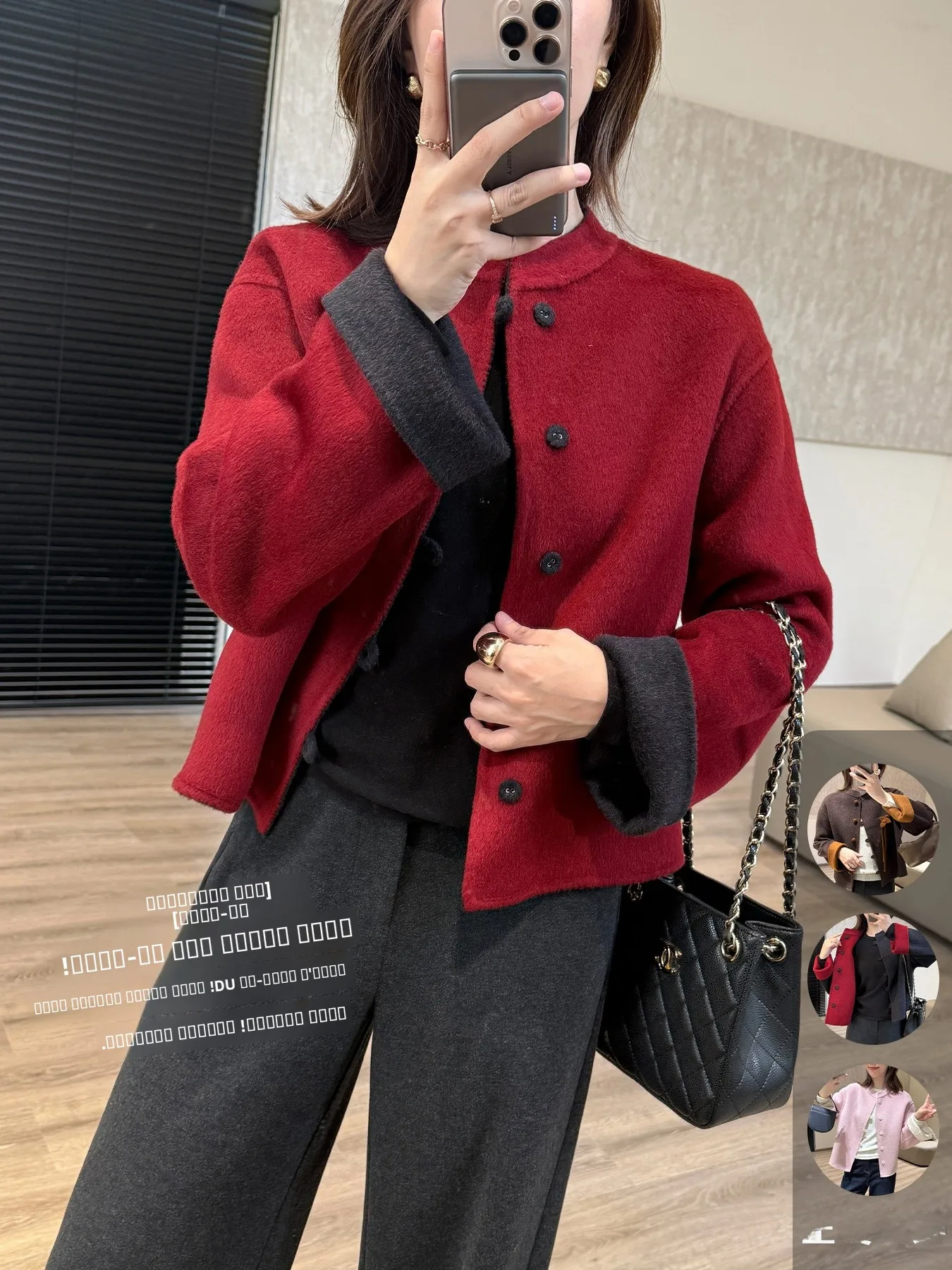 

Double-Sided Woolen ort Coat Young Chinese Sle Autumn Winter Outerwear Color Colion Two-Way Wear Luxury Camere Jaet