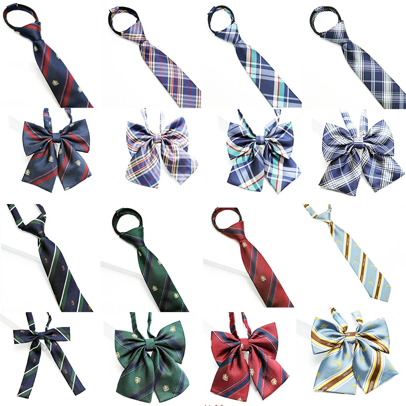 School Necktie Bowtie Set for Girl Boy Student Formal Uniform Tie Skinny Striped JK Cosplay Gravatas Party Daily Wear Accessory