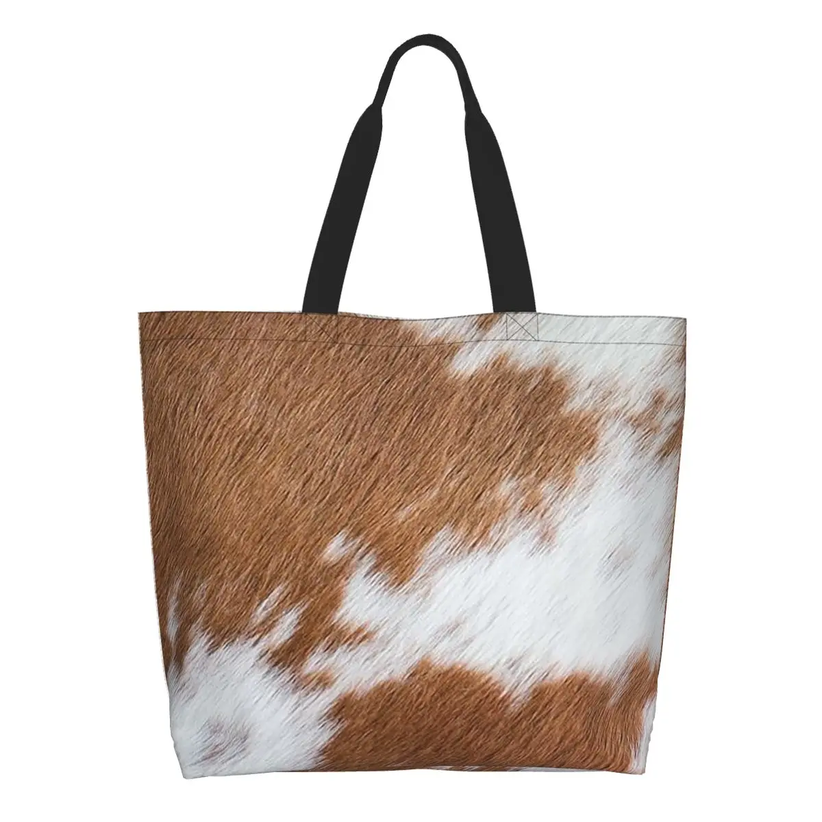 Stylish Cow Fur Cowhide Texture Cow Skin Print Pattern Shopping Tote Bag Canvas Shoulder Bags Shopper Grocery Handbag for Women