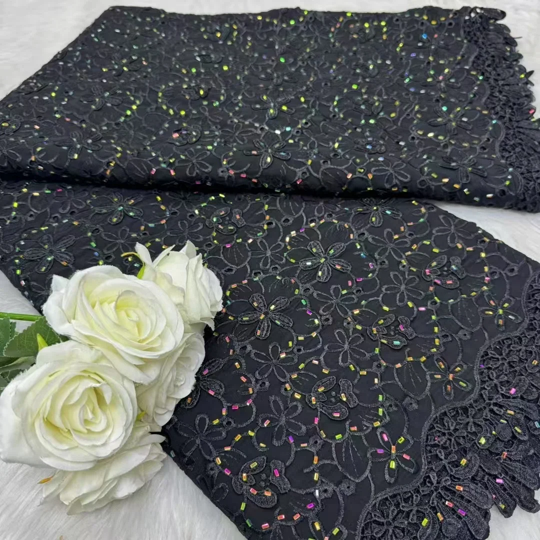 Black African Chiffon Lace FabricHigh Quality Lace Material Nigerian French Lace Fabric For Women Wedding Party Season Sewing
