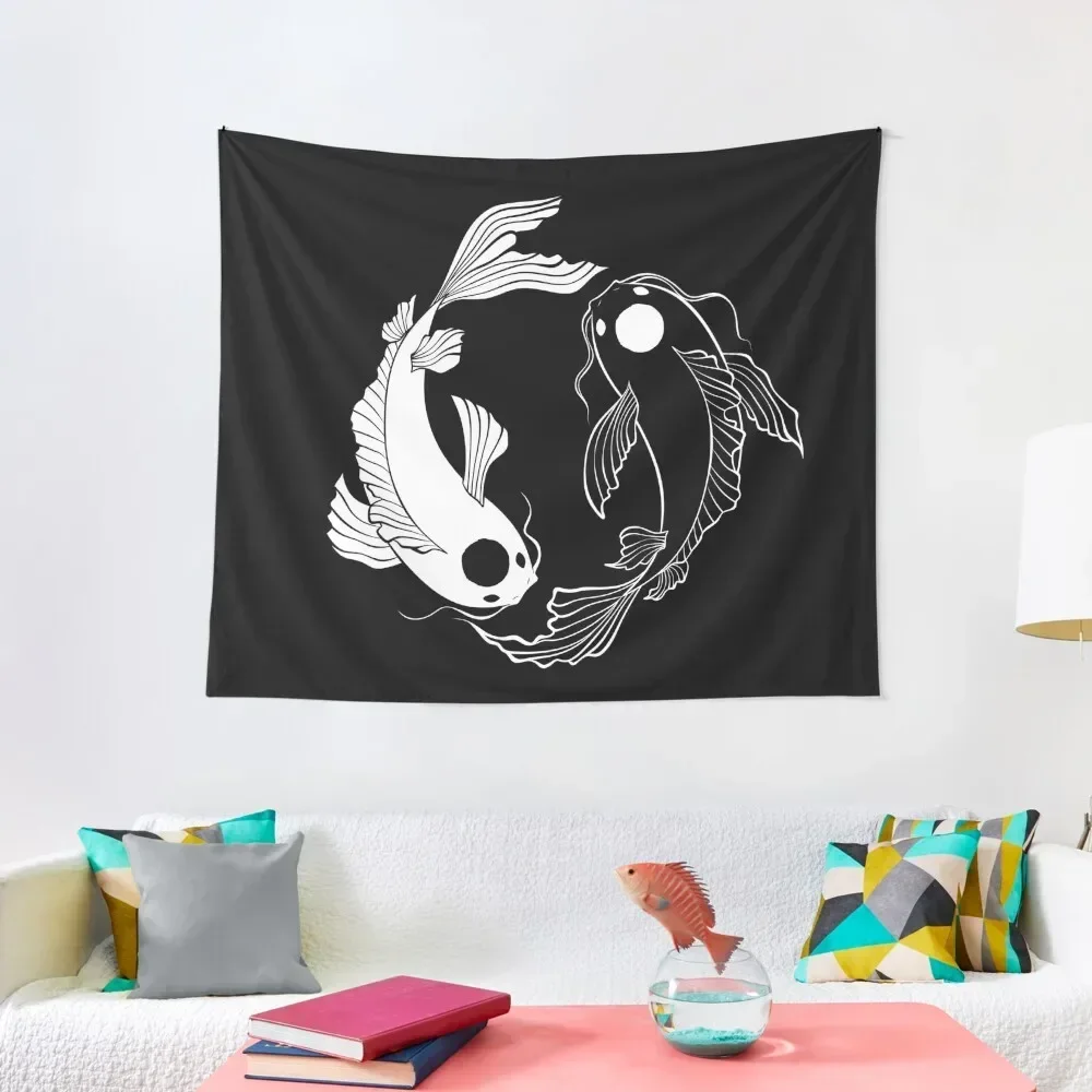 

Tui and La - Yin and Yang Koi Fish Tapestry Wall Hanging Decor Outdoor Decoration Korean Room Decor Tapestry