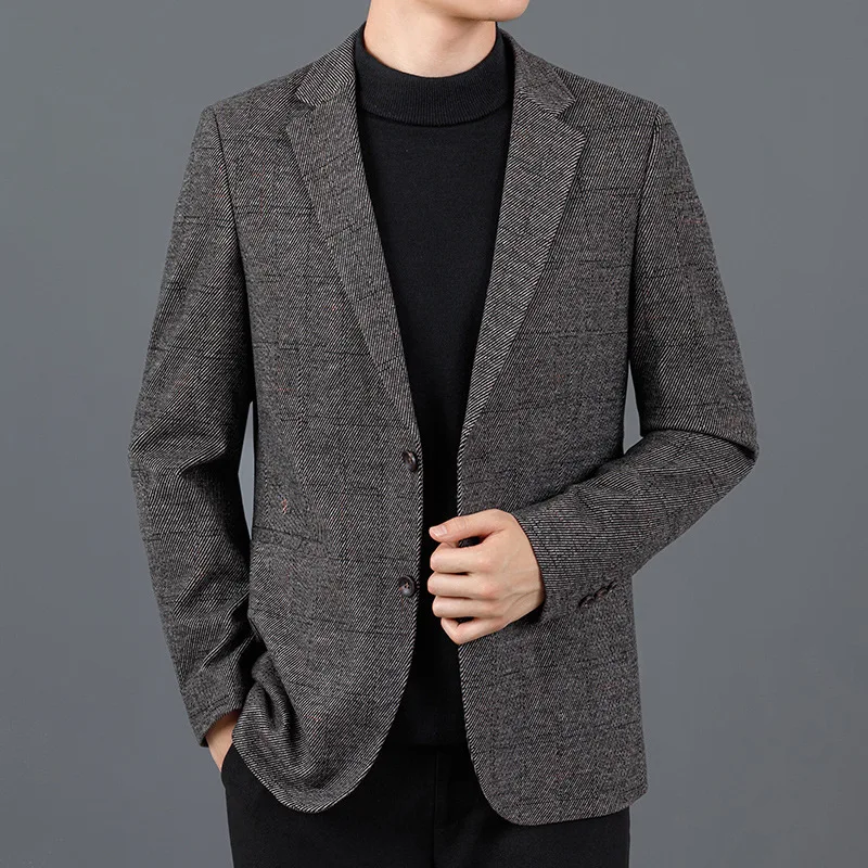 1-B19   Wool Suit Men's High-end Business Casuon-ironing Autumn and Winter Thick Jacket Middle-aged Single Western Jacket