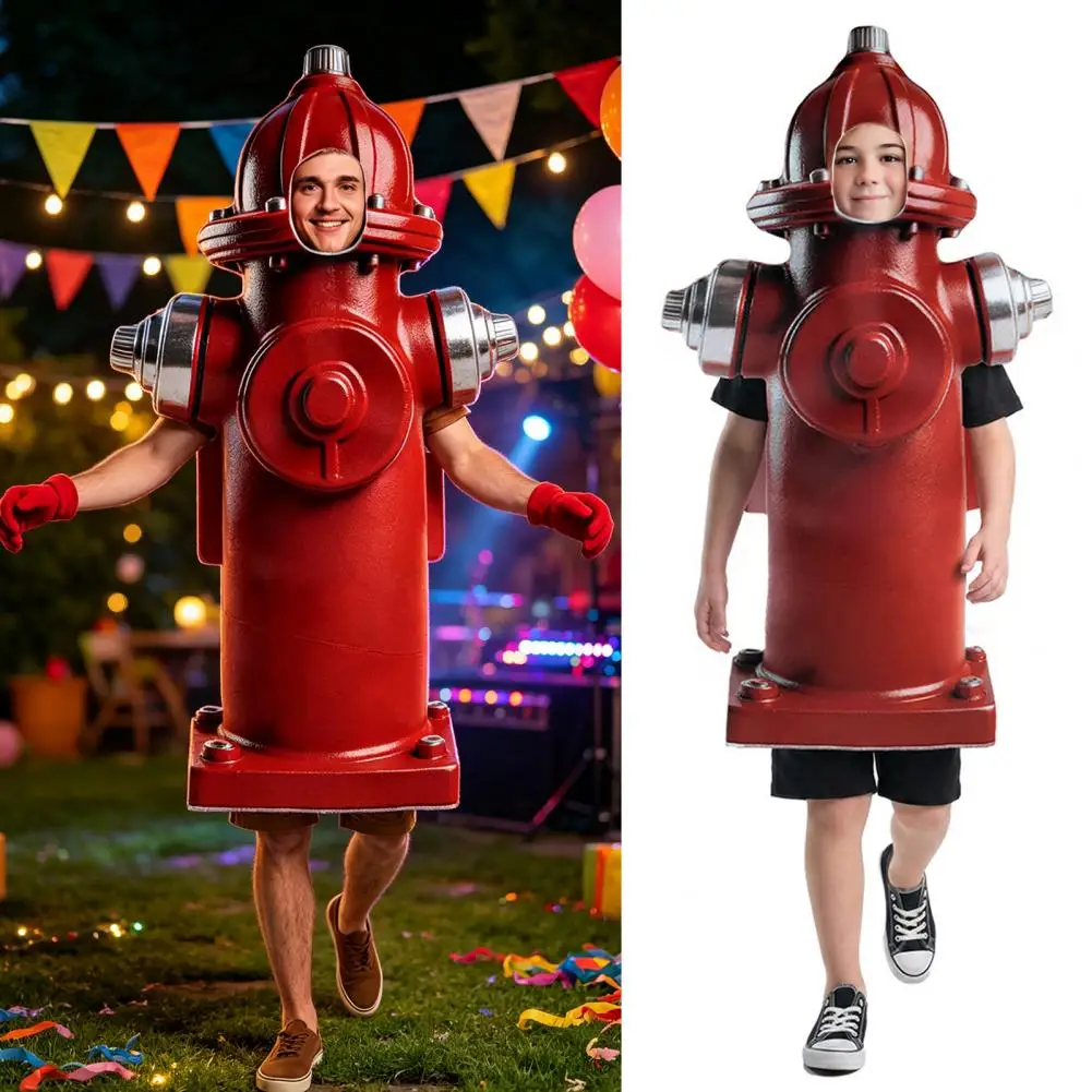 Kids Hydrant Costume Realistic Fire Hydrant Costume for Adults Kids Hooded Cosplay Outfit Halloween Festival Dress-up Apparel.