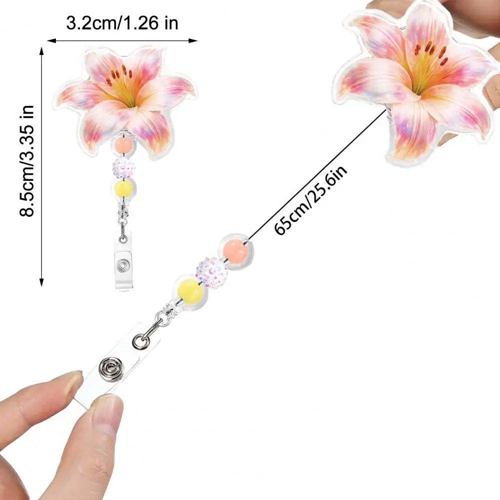 Badge Reel with 360 Degree Rotating Clip Fashionable Badge Reel with 3d Layering Cute Flower Badge Reels with Beaded for Office