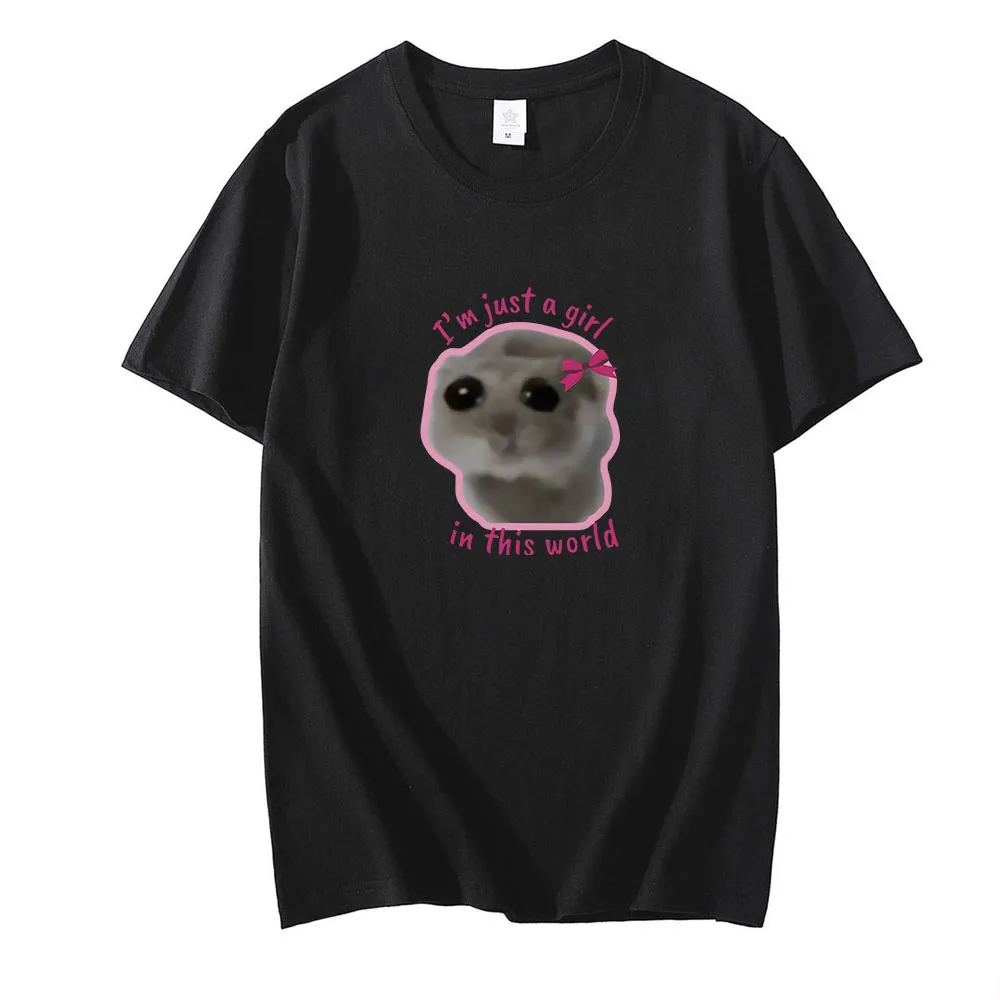 Sad Hamster T Shirts Graphic Printing Cotton Anime Tee-shirt Short Sleeve Kawaii O-neck Tshirt Ropa De Mujer Cute Manga Tops