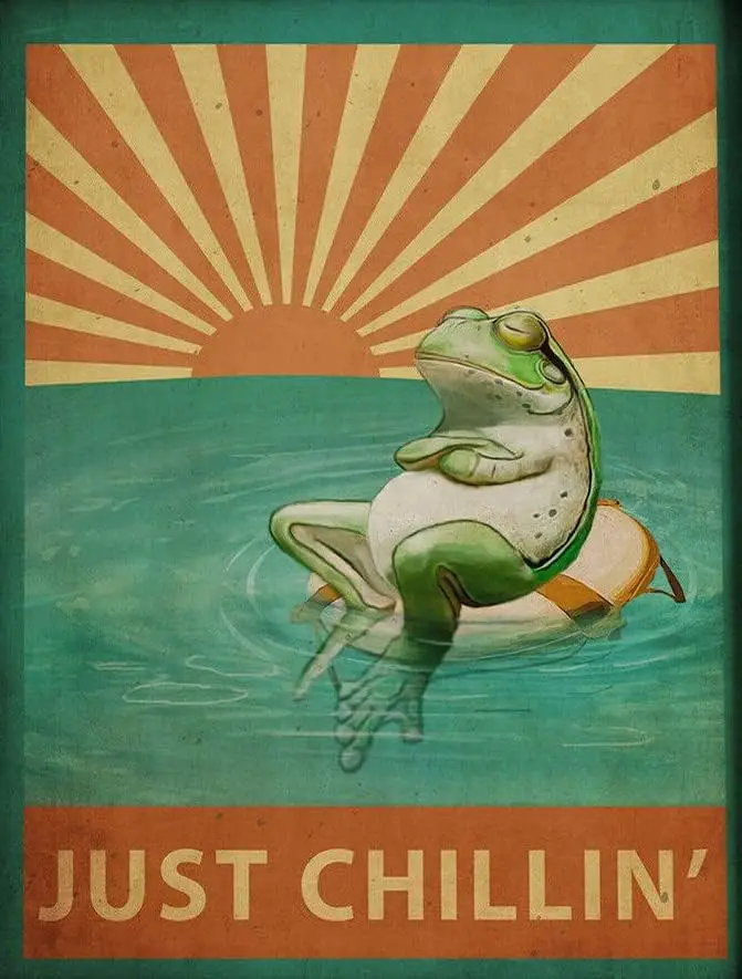 Funny Frog Poster Vintage Tin Sign Just Chillin Gift Idea Wall Art Decor Metal Tin Signs Antique Funny Garage Bar Club Man Cave