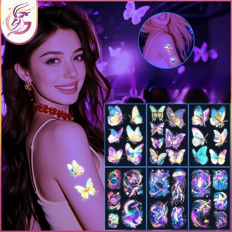 

Glow in The Dark Butterfly Tattoo Stickers Waterproof for Night Club Rave Party Trendy Long Lasting Body Art for Women Men Gifts