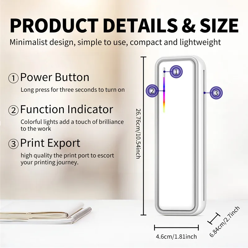 Printer Termal A4 Tanpa Tinta Portabel Printer Transfer Stensil Tato Dokumen Kantor Kompatibel dengan Android IOS Windows Mac OS
