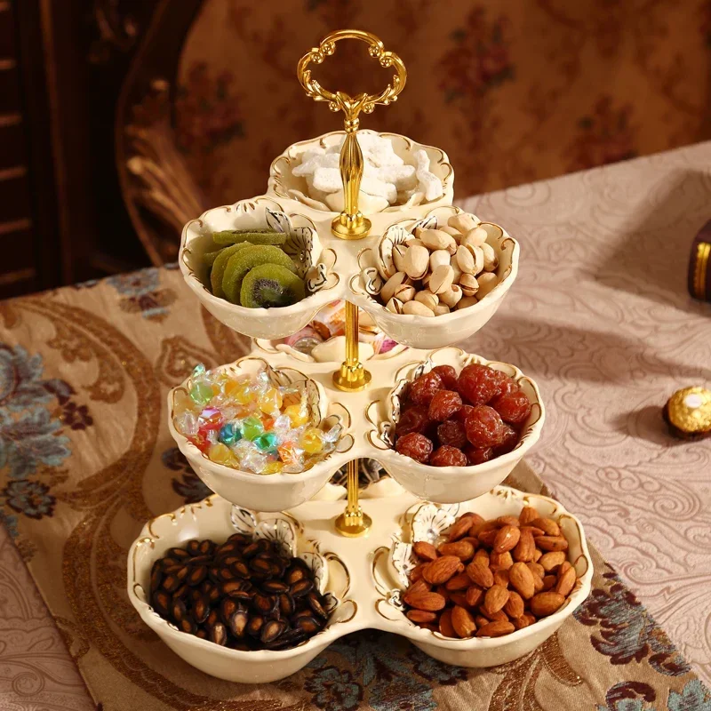 European-Style Ceramic Fruit Plate Three-Layer Dim Sum Plate Cake  Multi-Layer Pastry   Candy Tray Rack