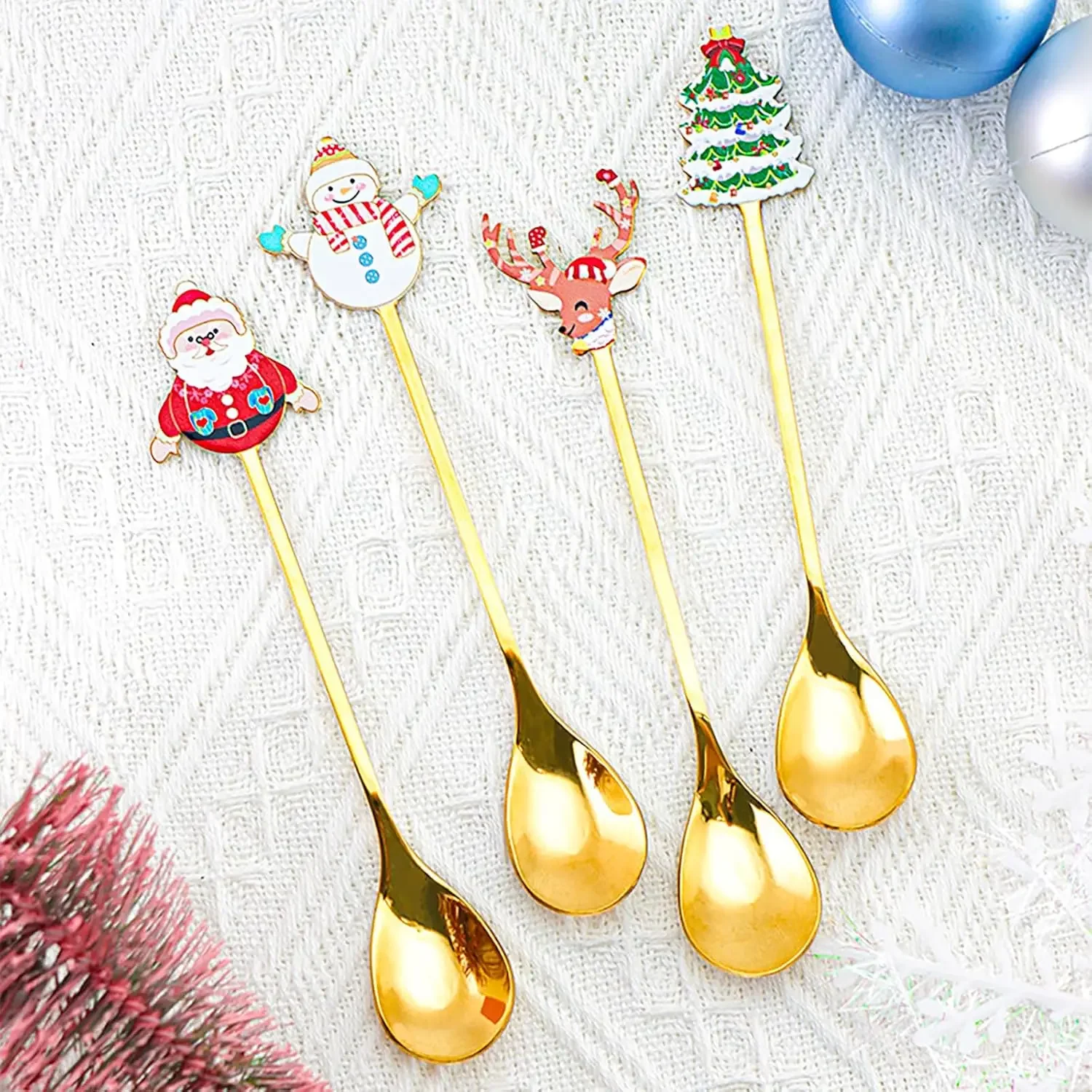 Merry Little Coffee Spoons Christmas Themed Plated Spoons for Coffee Cake Useful Daily Utensils Charming Holiday Gift Idea