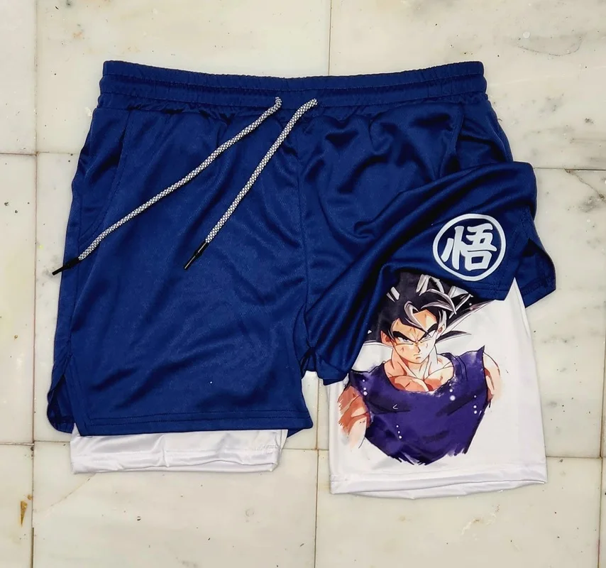 New Dragon Ball Anime Character Series Creative Shorts Son Goku Printed Adult Double Layer Beach Pants Breathable Cartoon Sports