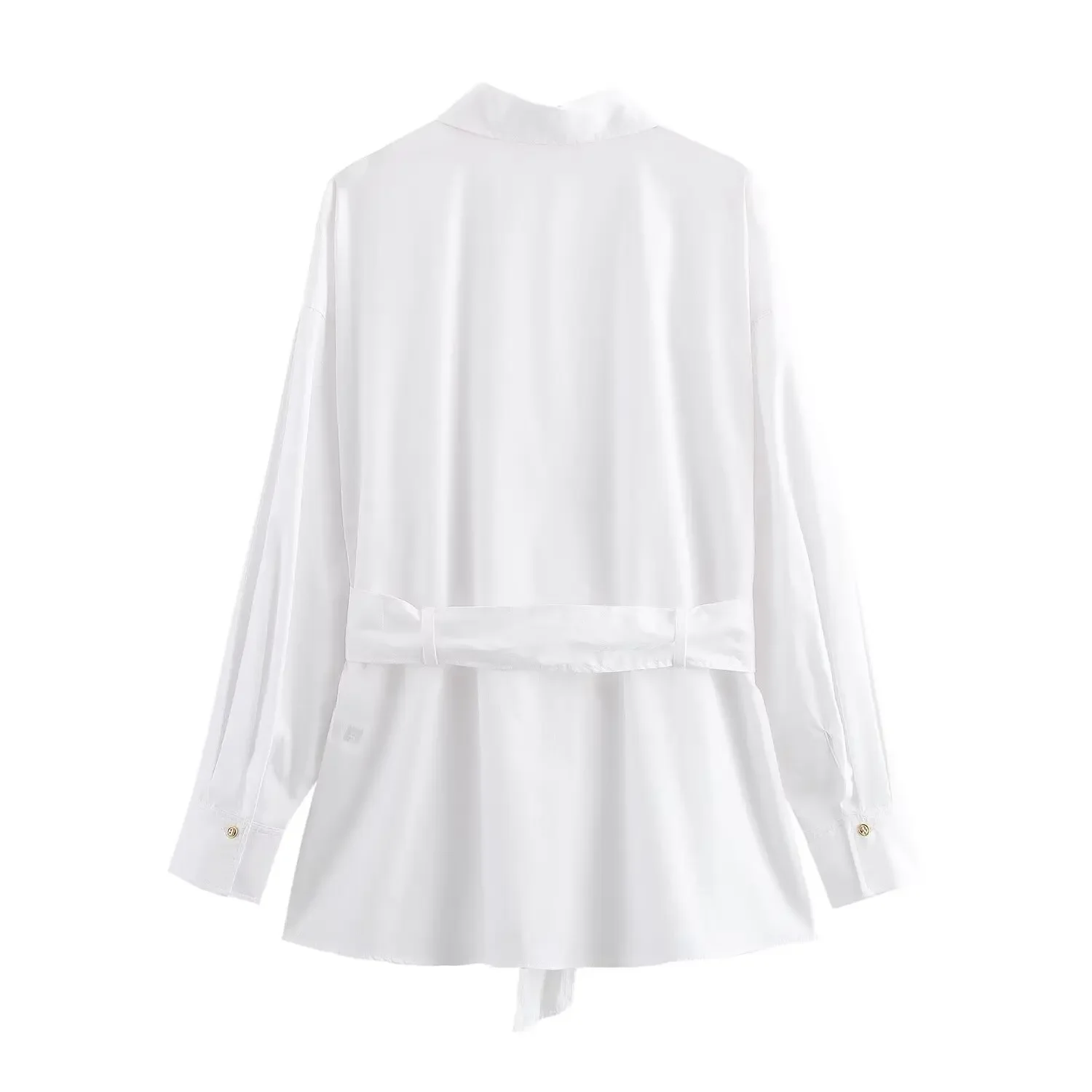 Women's new fashion with belt loose single breasted casual white poplin shirt retro Lapel long sleeved women's shirt chic top