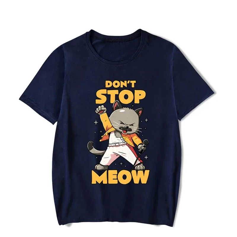 

DON’T STOP MEOW Women Funny Graphic cotton T-shirt Printing Singing Cat Short Sleeves Hip Hop Street Style Cute Cool Girl Shirts