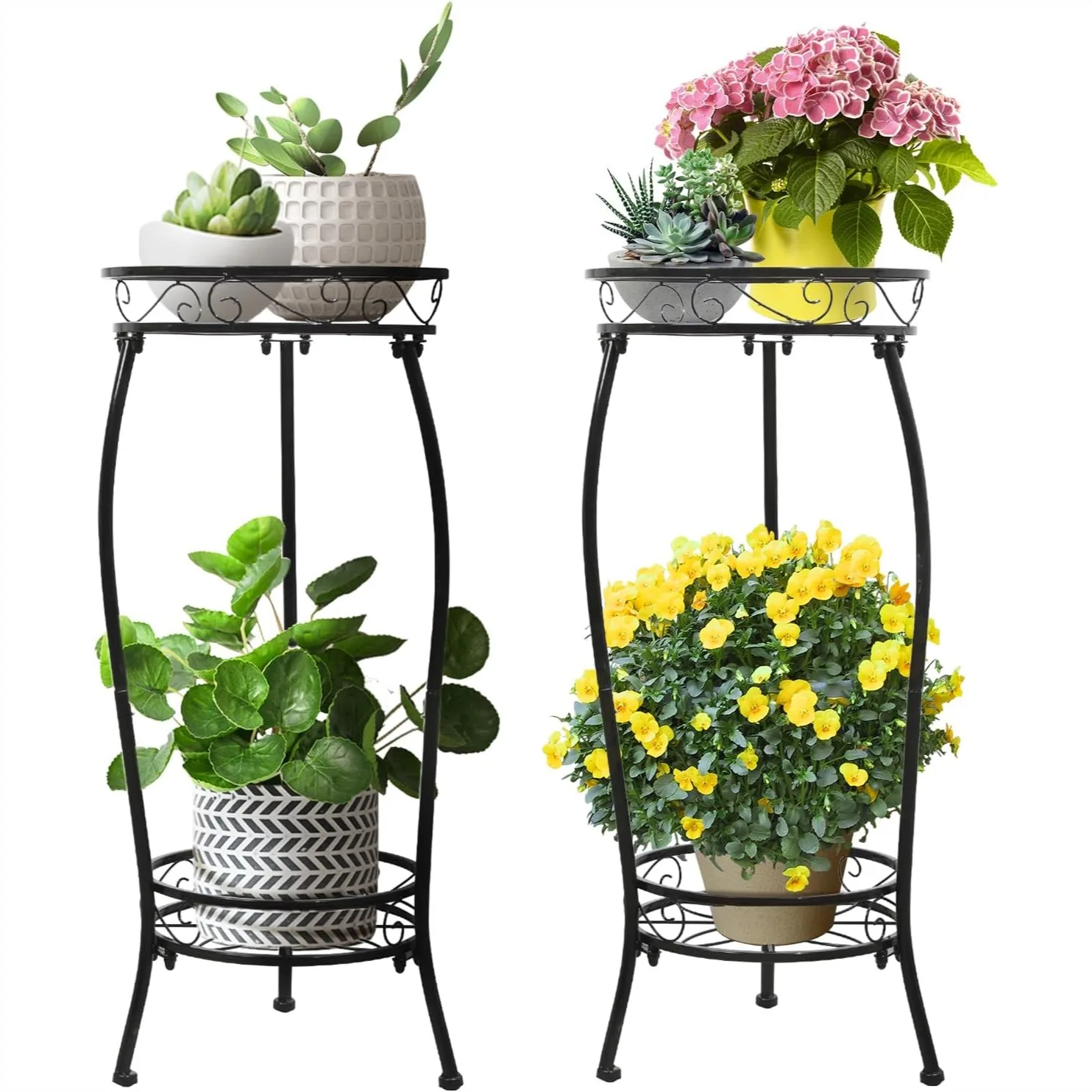 

2 Pack Plant Stand Indoor Outdoor, 2 Tier 27" Tall Metal Flower Pot Holder Rack Heavy Duty Rustproof Iron Shelf for Corner