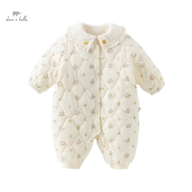 Dave Bella Baby Jumpsuit Newborn Creeper 2024 Autumn Winter Girl's Cotton Romper Floral Print Comfortable Cute Sweet DB4242884