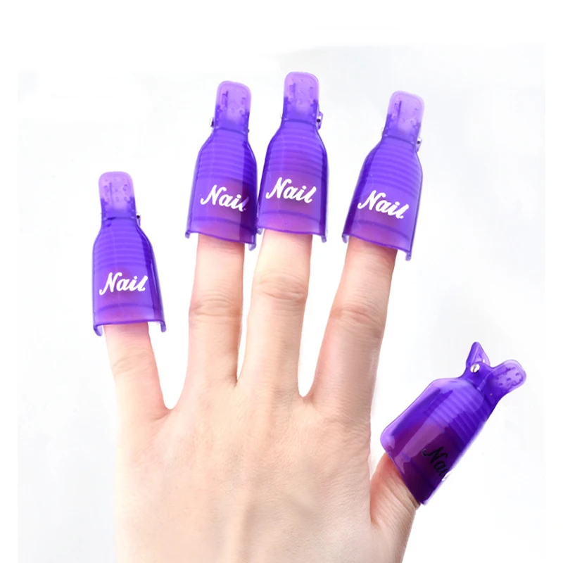 10Pcs Nail Art Remove Clip Colorful Acrylic Soak Off Cap Clips for Nails Cleaning Manicure UV Gel Polish Manicure Finger Wraps &