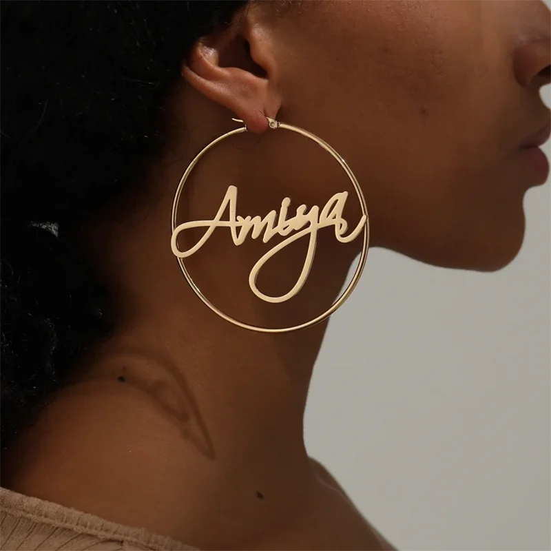 

DHQH 2025 Customized Name Ring Earrings Personalized Letters Minimalist Nameplate Earrings Customized Name Earrings Gift for Mom