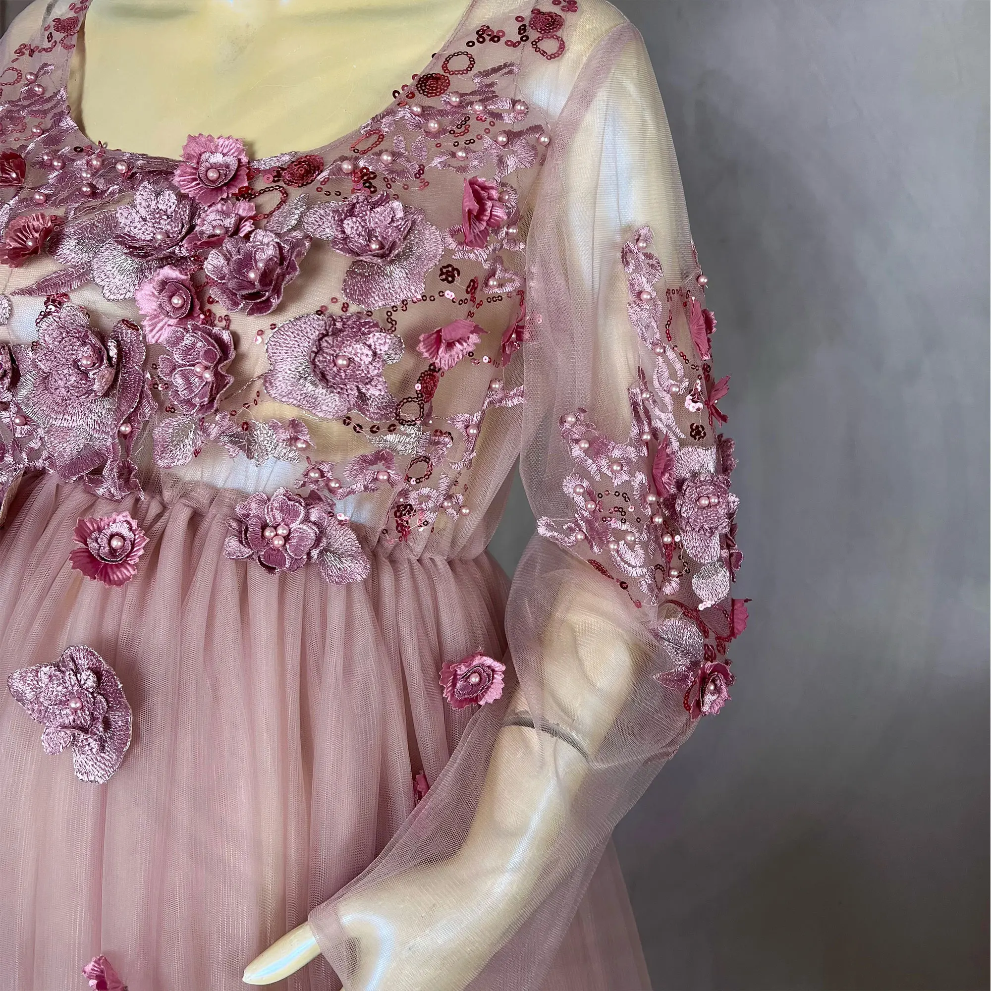 Don & Judy-Robe de soirée en tulle mauve pour femme enceinte, tenue de grossesse brodée de fleurs 3D, pour séance photo